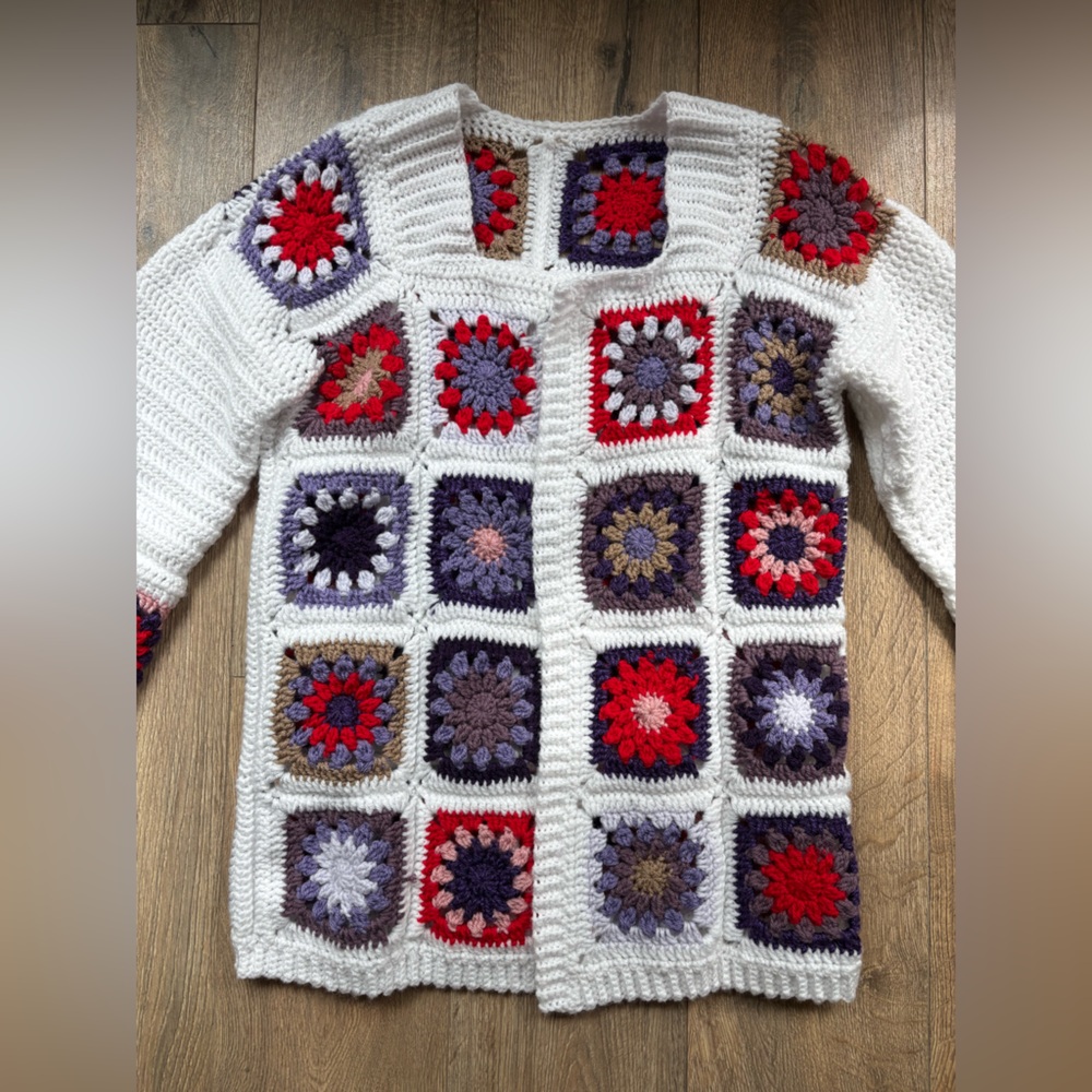 Crochet Granny Square Knit Oversized Cardigan Sweater Bode Inspired Medium/Large - Picture 8 of 16